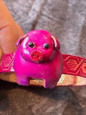 Pink Leather Boho Bracelet Featuring Leather Pig
